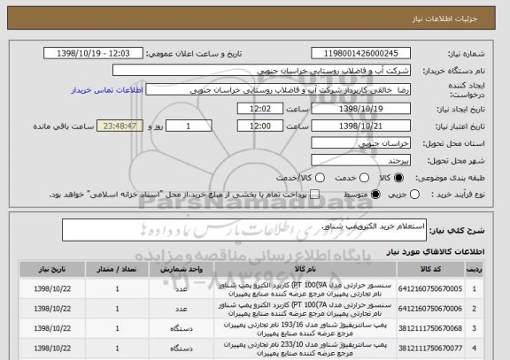 استعلام استعلام خرید الکتروپمپ شناور.