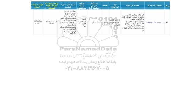 مناقصه عملیات نصب و تعویض کنتور و رگلاتور