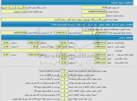 مزایده, مزایده فروش 28 دستگاه خودروی سواری مازاد قابل شماره گذاری