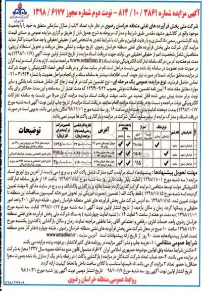 مزایده مزایده واگذاری 3 باب منازل سازمانی کاربری آپارتمان نوبت دوم 