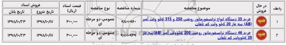 آگهی مناقصات عمومی , مناقصه خرید 35 دستگاه انواع ترانسفورماتور روغنی ...