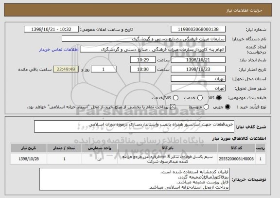 استعلام خریدقطعات جهت آسانسور همراه بانصب واستانداردسازی درموزه دوران اسلامی