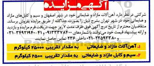 مزایده، مزایده فروش آهن آلات مازاد و ضایعاتی