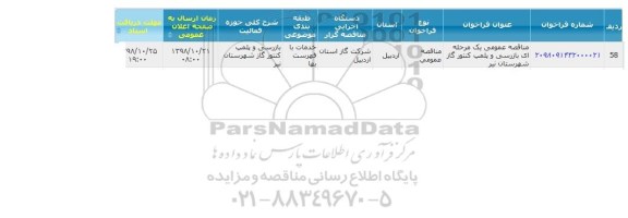 مناقصه , مناقصه  بازرسی و پلمب کنتور گاز