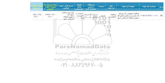 مناقصه , مناقصه  بازرسی و پلمب کنتور گاز