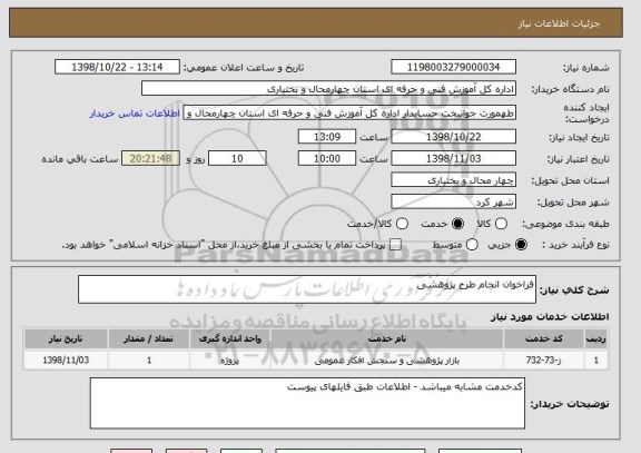 استعلام فراخوان انجام طرح پژوهشی