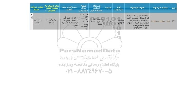 مناقصه, مناقصه بازسازی خسارت ناشی از سیل به کانال های آببر 