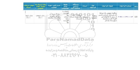 مناقصه, مناقصه بازسازی خسارت ناشی از سیل به کانال های آببر 