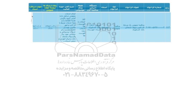 مناقصه, مناقصه تامین نیرو ی خدماتی بانک کشاورزی
