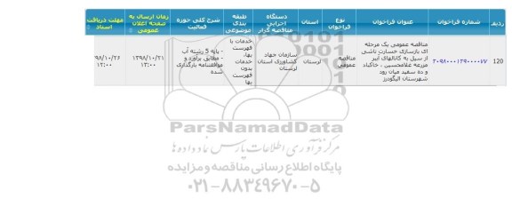 مناقصه, مناقصه بازسازی خسارت ناشی از سیل به کانال های آببر 