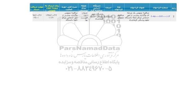 فراخوان واگذاری بخشی از امور خدماتی