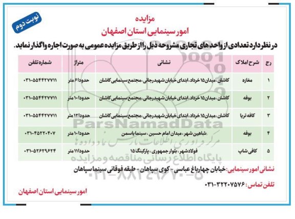 مزایده , مزایده تعدادی از واحدهای تجاری - نوبت دوم