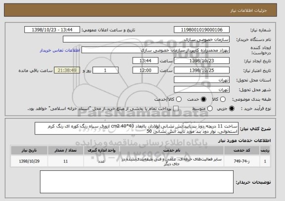 استعلام ساخت 11 دریچه دود بندتاییدآتش نشانی لولادار، باابعاد 40*40 cm2 ازورق سیاه رنگ کوره ای رنگ کرم استخوانی، نوار دود بند مورد تایید آتش نشانی 50 