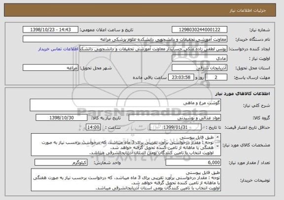 استعلام گوشت مرغ و ماهی