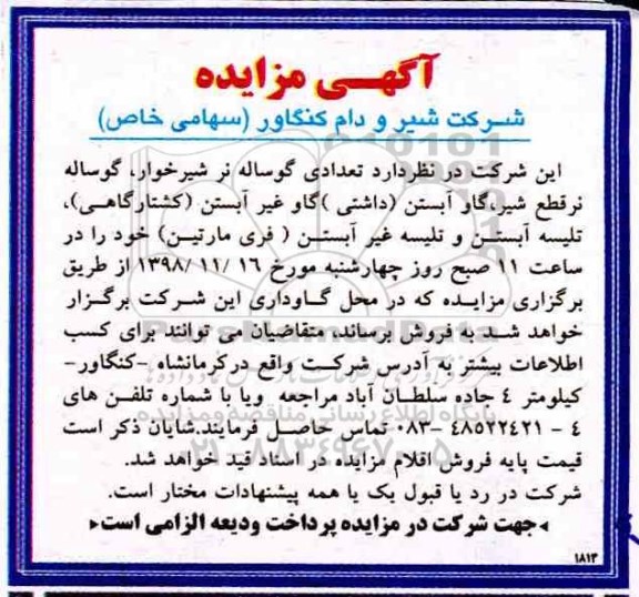 آگهی مزایده , مزایده تعدادی گوساله نر شیرخوار ...
