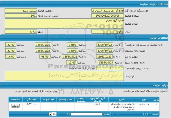 مزایده, مزایده اجاره گروه همیار