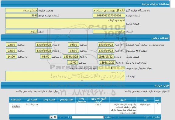 مزایده, مزایده اجاره مهد کودک 