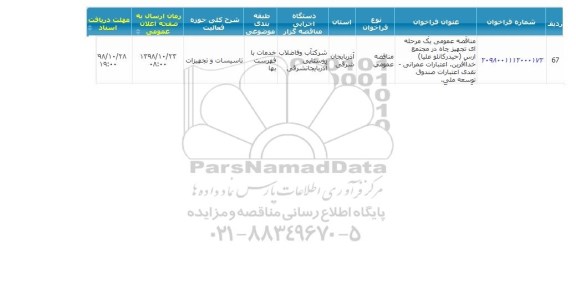 مناقصه، مناقصه تجهیز چاه در مجتمع ارس 