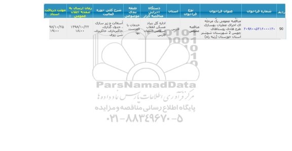 مناقصه عمومی، مناقصه اجرای عملیات بهسازی طرح هادی روستاهای چویس 2