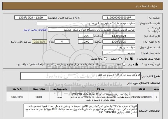 استعلام انژیوکت سبز مارک tpk یا سایر شرکتها 