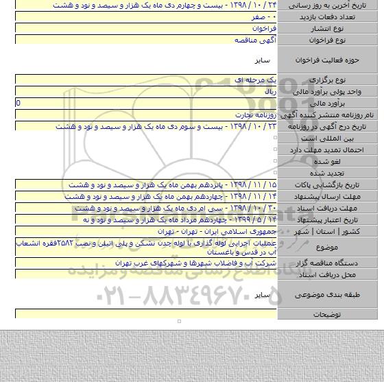 عملیات اجرایی لوله گذاری با لوله چدن نشکن و پلی اتیلن و نصب ۲۵۸۲فقره  انشعاب آب  در قدس و باغستان