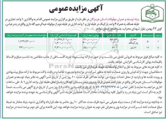 آگهی مزایده عمومی,مزایده واگذاری 1 واحد تجاری...