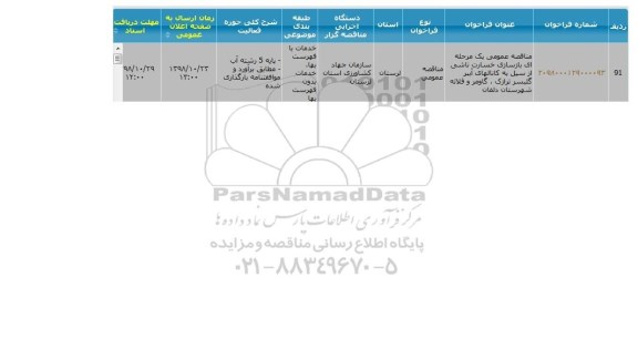 مناقصه بازسازی خسارت ناشی از سیل 