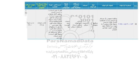 مناقصه زیست محیطی گزارش نظارت و پایش شهرک ها