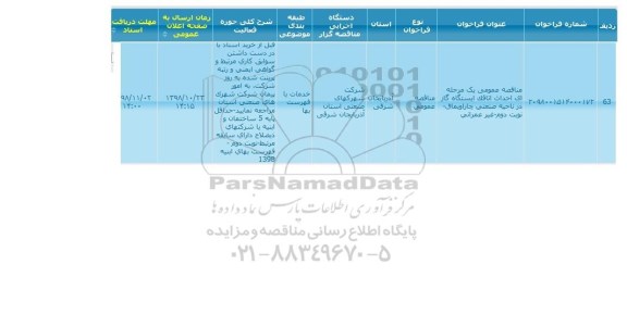 مناقصه, مناقصه احداث اتاقک ایستگاه گاز در ناحیه صنعتی