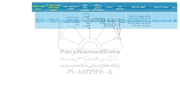 مناقصه ، مناقصه بازسازی خسارت ناشی از سیل