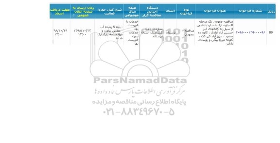 مناقصه ، مناقصه بازسازی خسارت ناشی از سیل