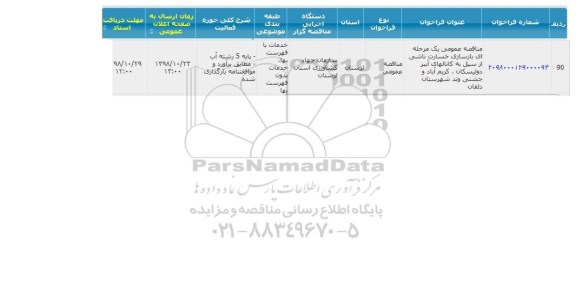 مناقصه ، مناقصه بازسازی خسارت ناشی از سیل