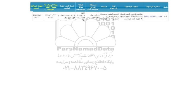 ارزیابی کیفی، فراخوان ارزیابی کیفی احداث پست 230/20 کیلوولت بارود به صورت کلید در دست 