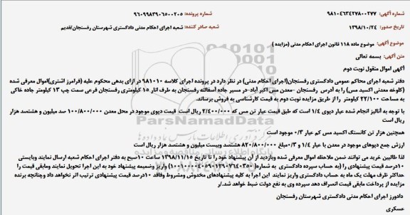 مزایده ، مزایده کلوخه معدنی اکسید مس 