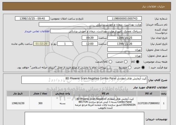 استعلام کیت آزمایش های انعقادی BD Phoenix Gram Negative Combo Panel