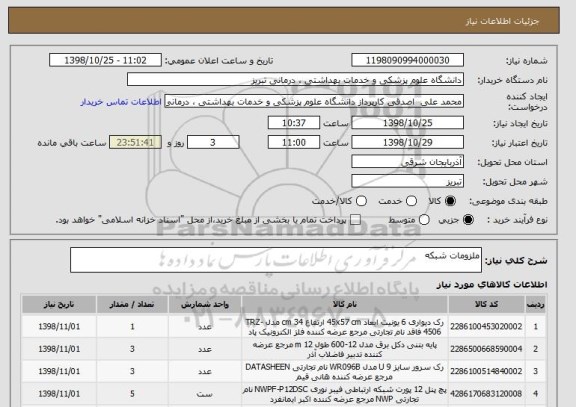 استعلام ملزومات شبکه