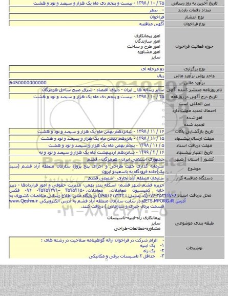 سرمایه گذاری جهت طراحی و اجرای پنج پروژه سازمان منطقه آزاد قشم (سبد یک)جاده فرودگاه به باسعیدو اپرون