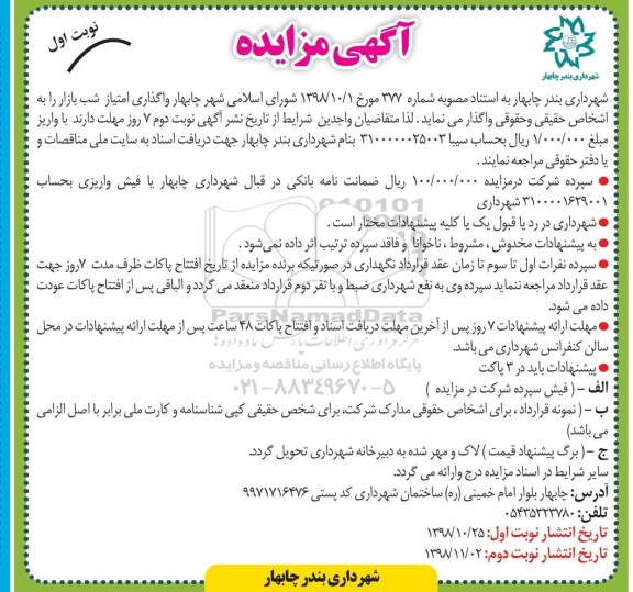 مزایده, مزایده واگذاری امتیاز شب بازار
