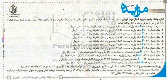 مزایده , مزایده اجاره 11 باب مغازه -  نوبت دوم 