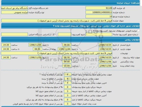 مزایده، مزایده فروش 8 خط تلفن ثابت