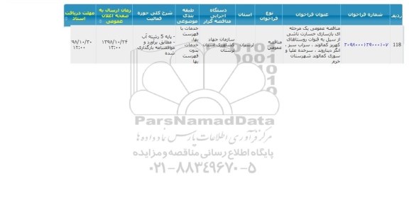 مناقصه  بازسازی خسارت ناشی از سیل