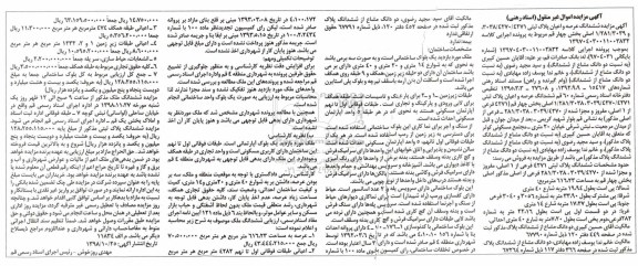 مزایده, مزایده ششدانگ عرصه و اعیان پلاک ثبتی