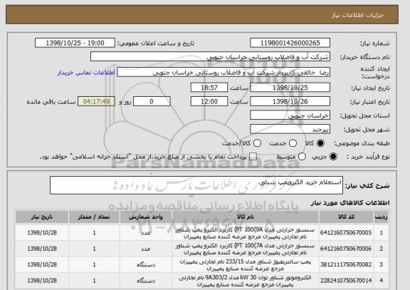 استعلام استعلام خرید الکتروپمپ شناور.