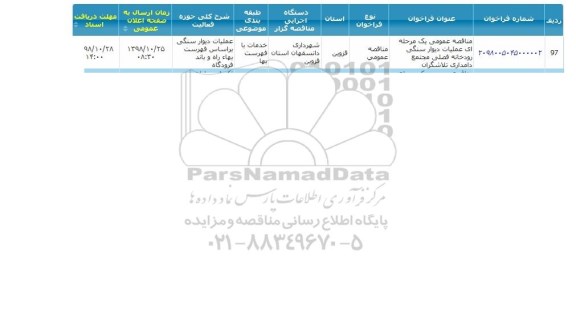 فراخوان مناقصه عمومی ,مناقصه عملیات دیوار سنگی رودخانه فصلی مجتمع دامداری تلاشگران 