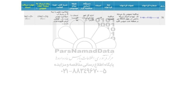 مناقصه  تهیه و اجرای شبکه داخلی