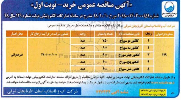 مناقصه کلکتور دو سوراخ