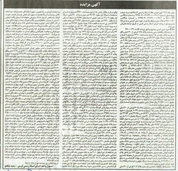 مزایده مزایده ششدانگ یک قطعه زمین پلاک 168 فرعی