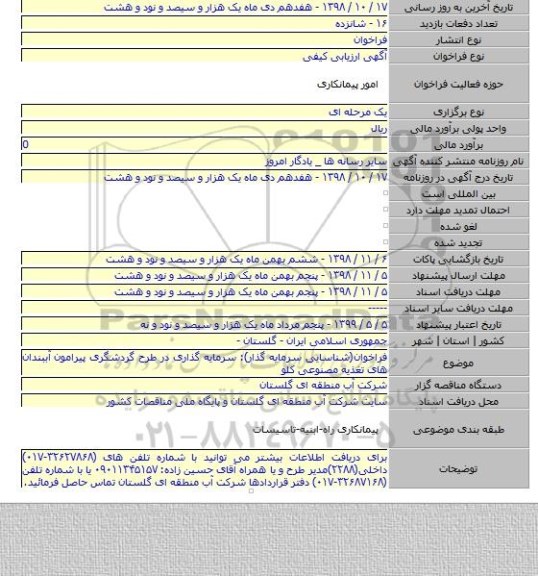 فراخوان(شناسایی سرمایه گذار): سرمایه گذاری در طرح گردشگری پیرامون آببندان های تغذیه مصنوعی کلو