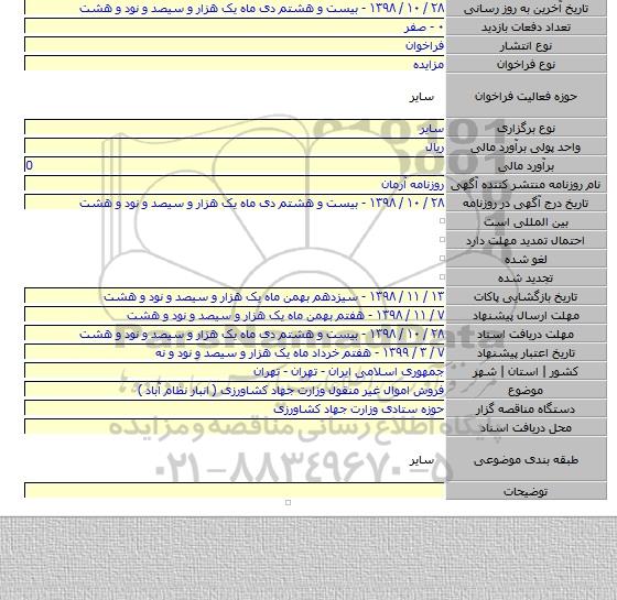 فروش اموال غیر منقول وزارت جهاد کشاورزی ( انبار نظام آباد )