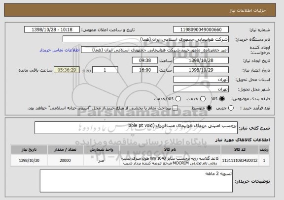 استعلام برچسب امنیتی دربهای هواپیمای مسافربری (lable pt void